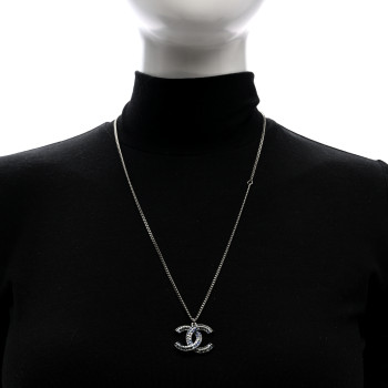 CHANEL Crystal Baguette CC Necklace Blue
