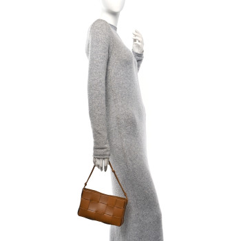 BOTTEGA VENETA Calfskin Maxi Intrecciato Cassette Pouch On Strap Camel
