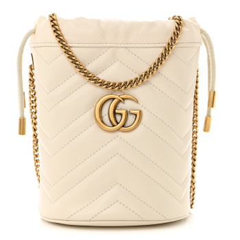 GUCCI Calfskin Matelasse Mini GG Marmont 2.0 Bucket Bag White