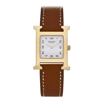 HERMES Stainless Steel Epsom 21mm Heure H Hour Quartz Watch Gold