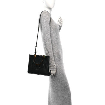 FENDI Vitello King Plexiglass Logo Embossed Small Fendi Sunshine Shopper Tote Black