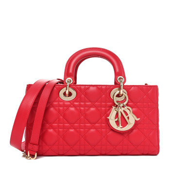 CHRISTIAN DIOR Lambskin Cannage Medium Lady D-Joy Red