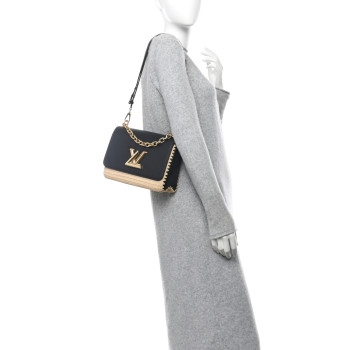 LOUIS VUITTON Calfskin Raffia Twist Shoulder Bag MM Black
