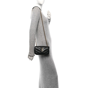 SAINT LAURENT Lambskin Chevron Quilted Mini Loulou Bag Black