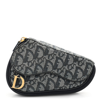 CHRISTIAN DIOR Monogram Mini Saddle Zip Pouch Navy Blue CHRISTIAN DIOR Monogram Mini Saddle Zip Pouch Navy Blue