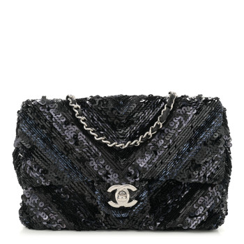 CHANEL Sequins Chevron Mini Rectangular Flap Black