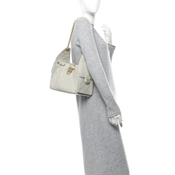 CHANEL Caviar Quilted Small Chanel 25 Handbag Light Grey