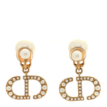 CHRISTIAN DIOR Pearl Tribal CD Clip On Drop Earrings Gold
