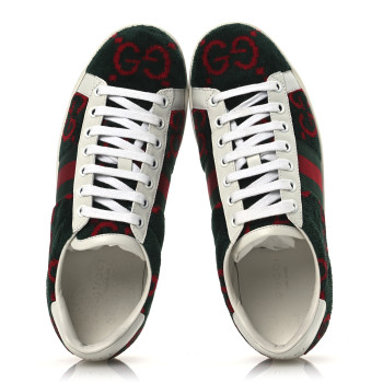 GUCCI Terry Cloth GG Monogram Web Womens Ace Sneakers 36 Green Red