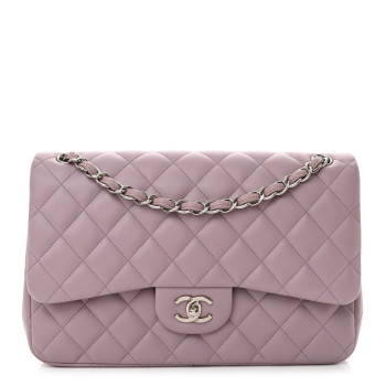 CHANEL Lambskin Quilted Jumbo Double Flap Light Purple