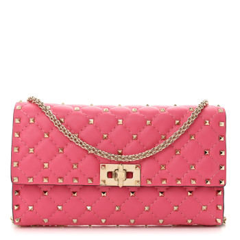 VALENTINO GARAVANI Nappa Rockstud Spike Wallet On Chain Shadow Pink