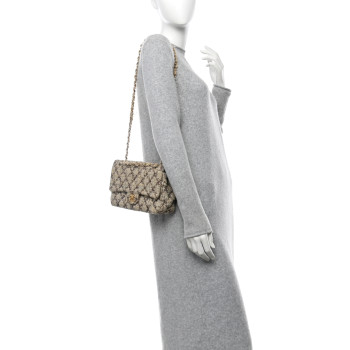 CHANEL Metallic Tweed Quilted Medium Single Flap Beige Multicolor