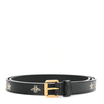 GUCCI Textured Dollar Calfskin Bees And Stars Print Womens 20mm Belt 100 40 Black Gold
