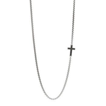 DAVID YURMAN Sterling Silver Black Diamond Streamline Cross Station Necklace 26"