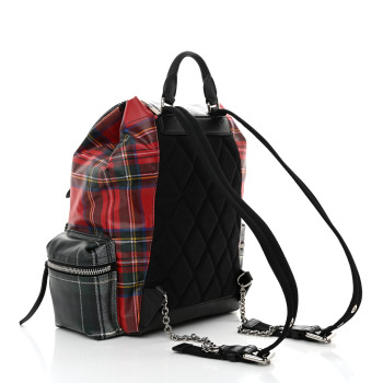 BURBERRY Laminated Tartan Patchwork Large Rucksack Backpack Military Red