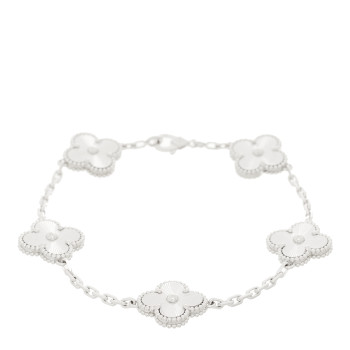VAN CLEEF & ARPELS 18K White Gold 5 Motifs Guilloche Vintage Alhambra Bracelet