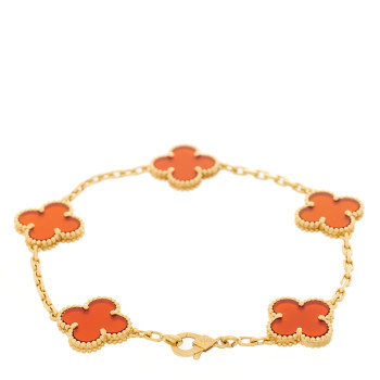 VAN CLEEF & ARPELS 18K Yellow Gold Carnelian 5 Motifs Vintage Alhambra Bracelet