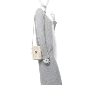 GUCCI Calfskin Matelasse Mini GG Marmont 2.0 Bucket Bag White