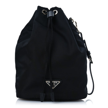 PRADA Saffiano Tessuto Nylon Vela Bucket Wristlet Black