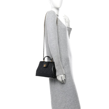 CHANEL Shiny Lambskin Quilted Small Cocodoc Top Handle Bag Black