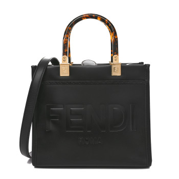 FENDI Vitello King Plexiglass Logo Embossed Small Fendi Sunshine Shopper Tote Black