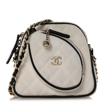 CHANEL Canvas Calfskin Tennis Racket Mini Bag White Black