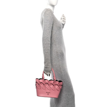 PRADA Vitello Intreccio Tote Bag Petalo Black