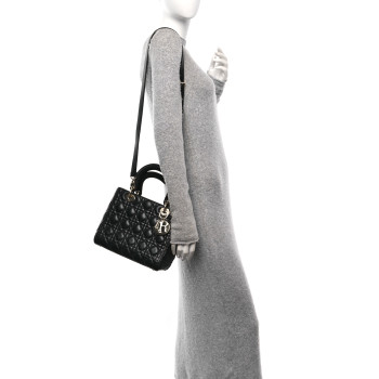 CHRISTIAN DIOR Lambskin Cannage Medium Lady Dior Black
