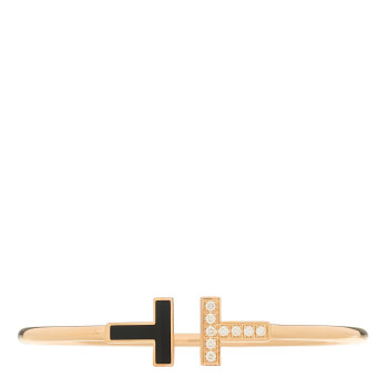 TIFFANY 18K Rose Gold Diamond Black Onyx T Wire Bracelet