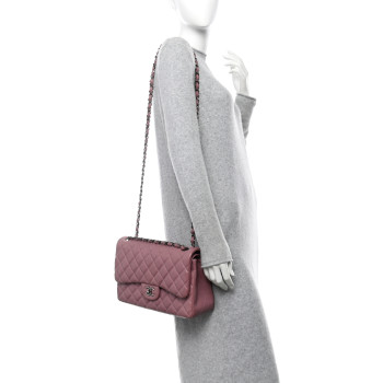 CHANEL Caviar Quilted Jumbo Double Flap Light Purple