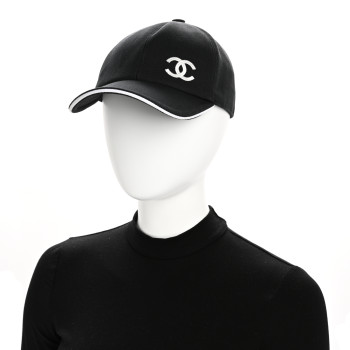 CHANEL Cotton CC Cap Hat Black White