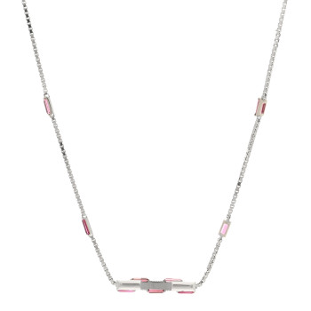 GUCCI 18K White Gold Pink Tourmaline Link to Love Bar Necklace
