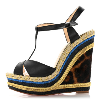 CHRISTIAN LOUBOUTIN Calf Hair Calfskin Trotolita Leopard Espadrille Sandals 36 Black Multicolor
