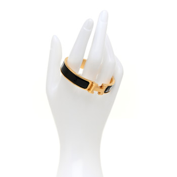 HERMES Enamel Narrow Clic Clac H Bracelet GM Black