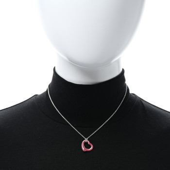 TIFFANY Sterling Silver Rhodonite Elsa Peretti Open Heart Pendant Necklace