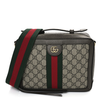 GUCCI GG Supreme Monogram Web Small Ophidia Top Handle Shoulder Bag Brown