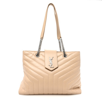SAINT LAURENT Calfskin Y Quilted Monogram Large Loulou Shopper Nude Powder