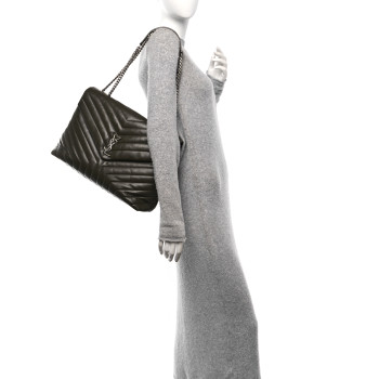 SAINT LAURENT Calfskin Y Quilted Monogram Large Loulou Chain Satchel Kaki Fonce