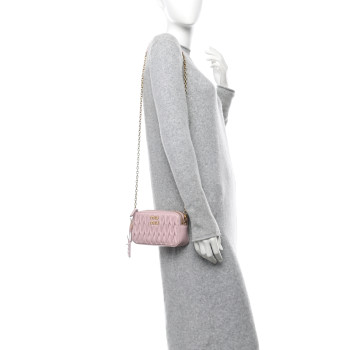 MIU MIU Nappa Matelasse Double Zip Chain Shoulder Bag Alabastro