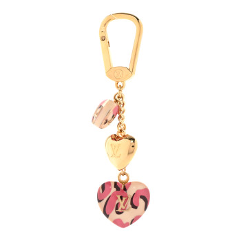 LOUIS VUITTON Leopard Heart Bag Charm Key Holder Blanc Corail