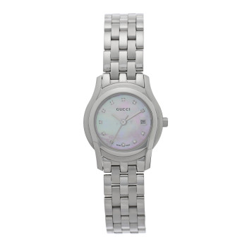 GUCCI Stainless Steel Diamond Pink Mother of Pearl 27mm 5500L Quartz Watch
