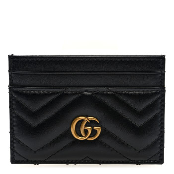 GUCCI Calfskin Matelasse GG Marmont Card Holder Black