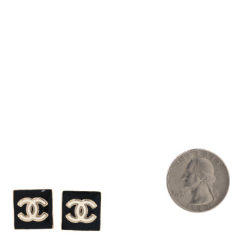 CHANEL Enamel CC Square Earrings Black White