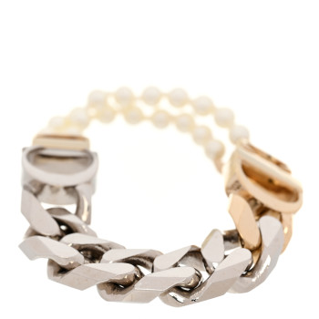 CHRISTIAN DIOR Metal Pearl CD Bracelet Gold Silver