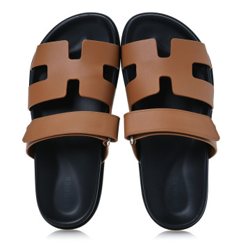 HERMES Calfskin Womens Chypre Sandals 38 Naturel