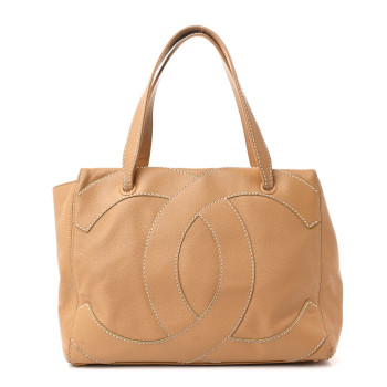 CHANEL Caviar CC Stitched Medium Tote Beige