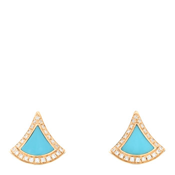BULGARI 18K Yellow Gold Diamond Turquoise Divas' Dream Pave Stud Earrings