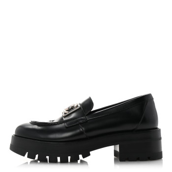 CHANEL Calfskin Metal CC Loafers 36.5 Black