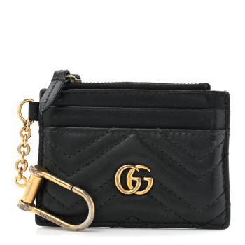 GUCCI Calfskin Matelasse Chevron GG Marmont Key Case Card Holder Black