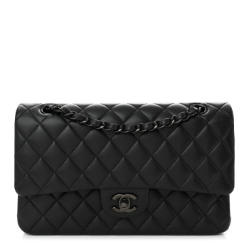 CHANEL Lambskin Quilted Medium Double Flap So Black